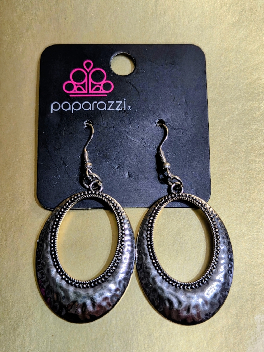 paparazzi Silver Textured Oval Hoop Dangle Earrings